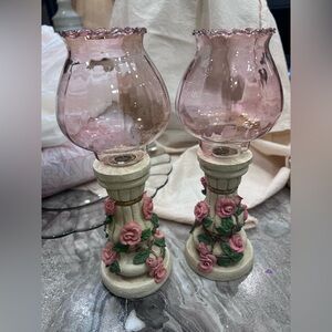 Elegant Pink Rose Candle Holders Hand made